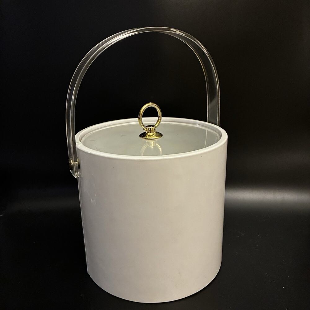 Vintage Sigma “The Tastesetter” White Ice Bucket Brass Lucite Handle & Lid USA